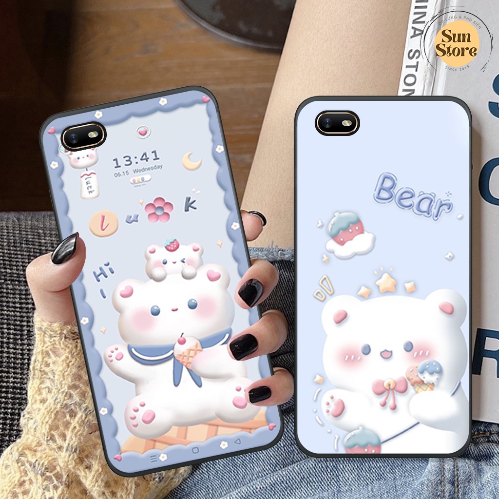 Ốp lưng Oppo A3S/ A1K hoạ tiết nền kẻ caro, gấu thời trang giá rẻ