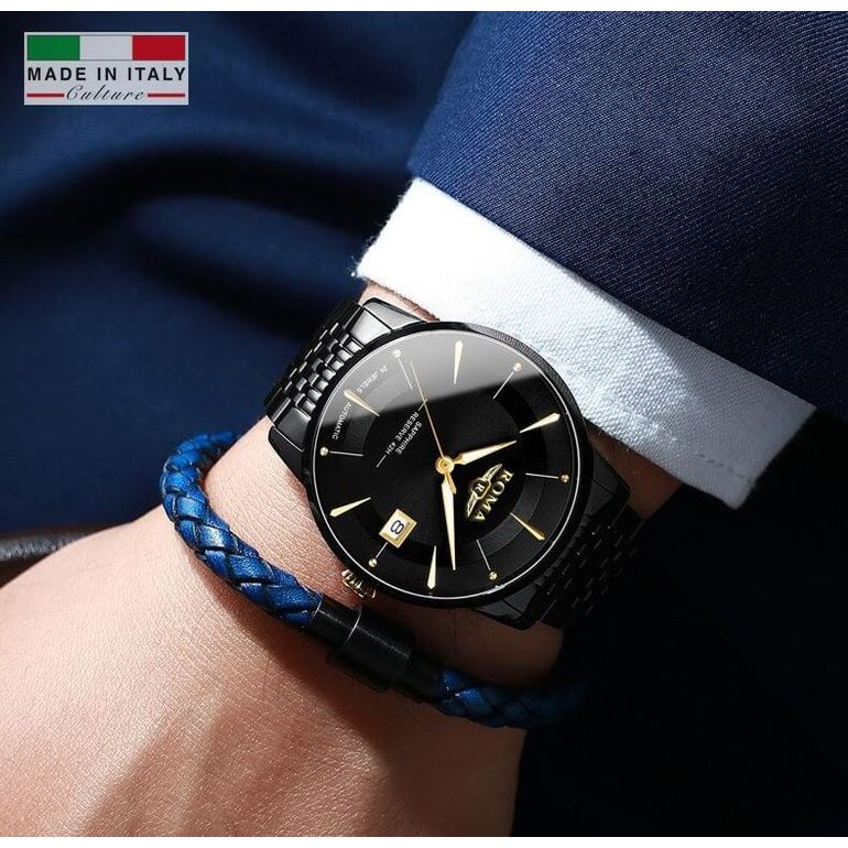 [FREE SHIP] Đồng hồ nam ROMA kim cương đen dây thép, kim loại không gỉ mặt đen nam tính(ảnh thật) | BigBuy360 - bigbuy360.vn