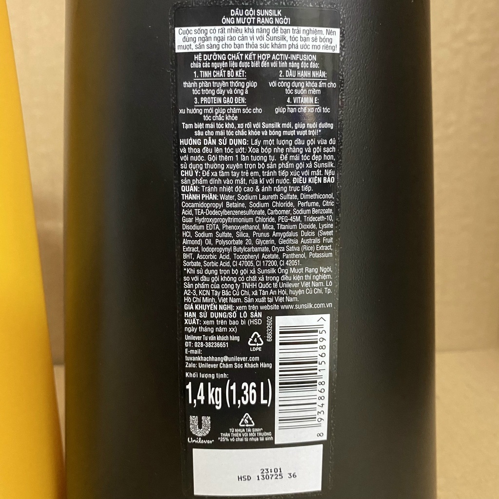 DẦU GỘI SUNSILK chai to 1,4kg có 2 mầu vàng và đen