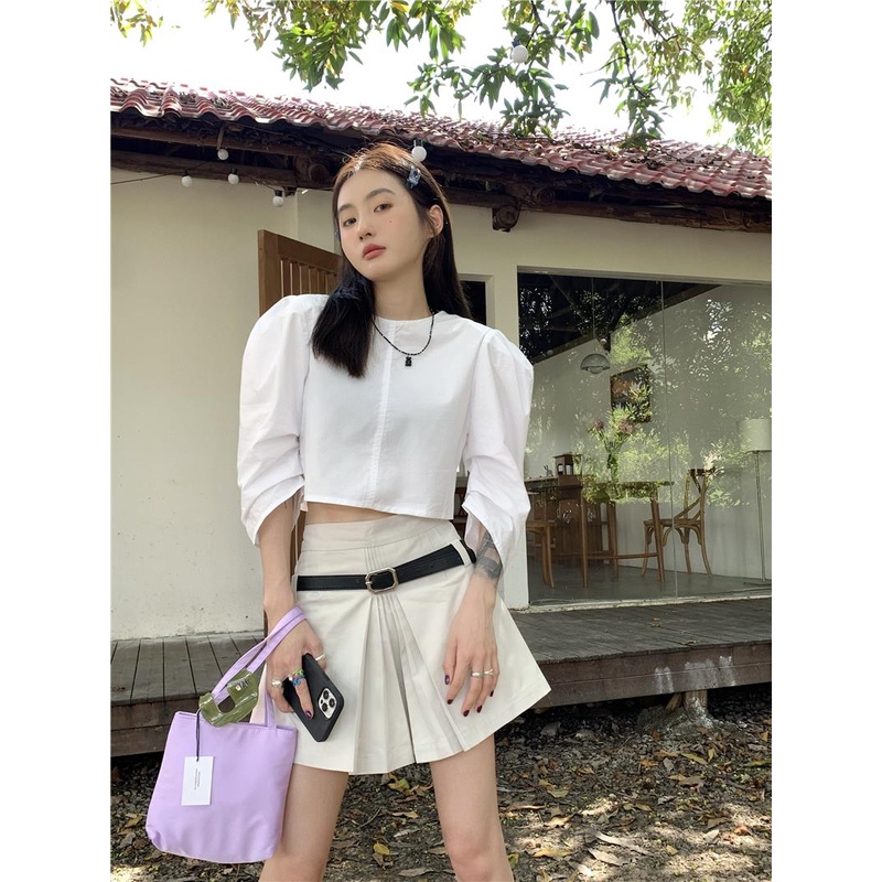 Áo Sơ Mi Tay Lửng Dáng Rộng Xếp Ly Thời Trang Mùa Hè Cho Nữ