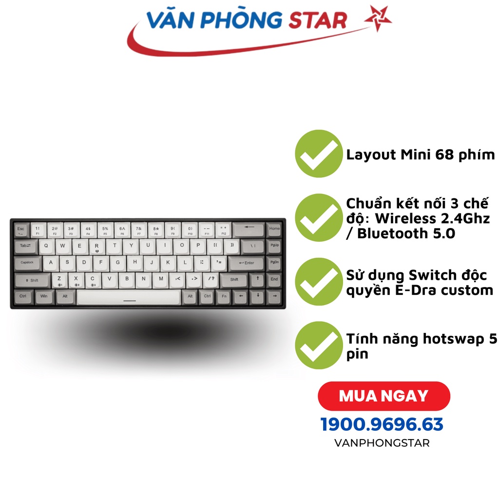 Bàn phím cơ không dây Edra EK368W