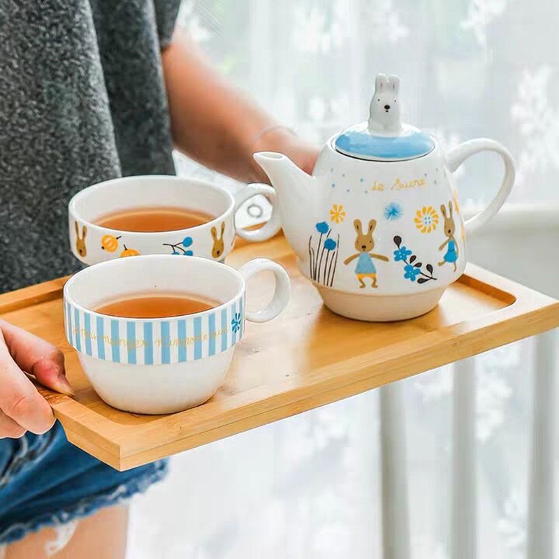 Bộ ấm chén trà Thỏ đáng yêu cho 2 người dành cho cặp đôi hợp làm quà Tân Gia và sắm sửa về nhà mới, ấm có lõi lọc trà