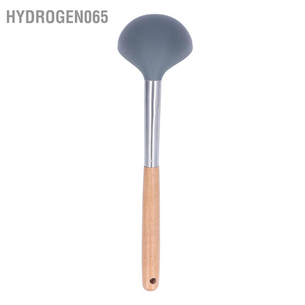 Muỗng súp Mềm mại an toàn Chất liệu silicone bền không dính Chống xước Tay cầm bằng gỗ Muỗng muỗng Hydrogen065