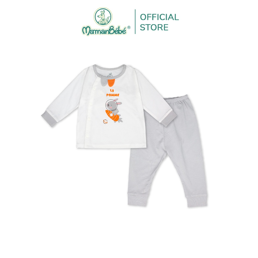 SLS059 Bộ dài tay La Pomme cúc giữa Thỏ Bunny Be Hồng/Trắng Ghi