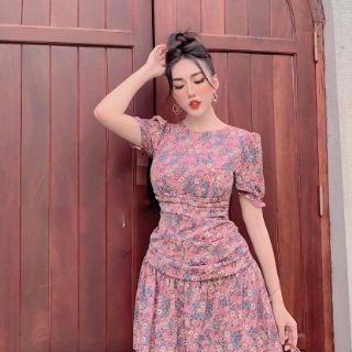 Đầm hoa tay con nhún eo