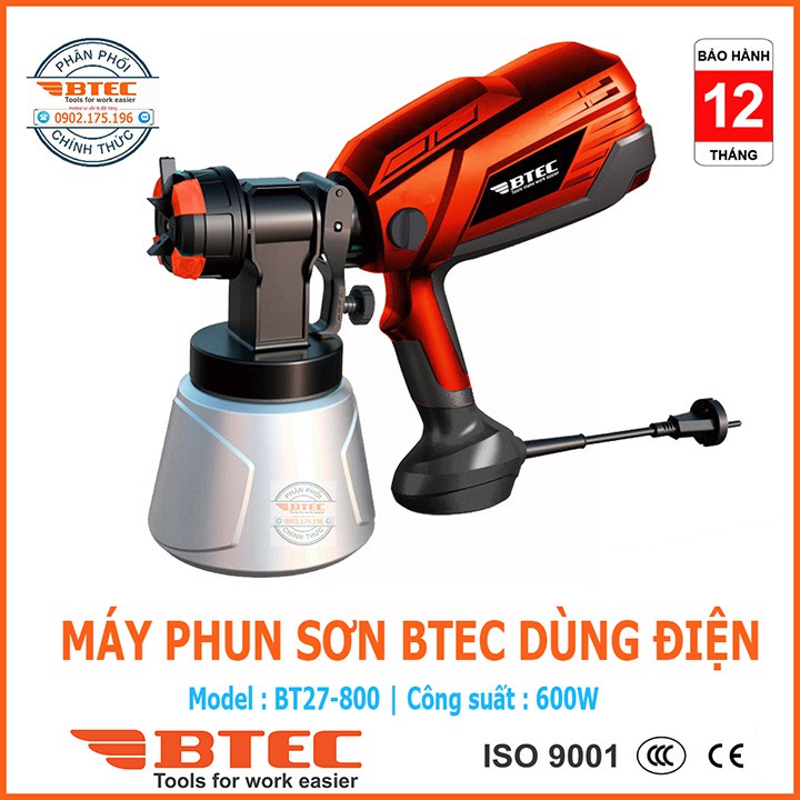 Máy phun sơn mini cầm tay dùng điện BTEC BT27-800 Công suất 600w, Bảo hành 12 tháng