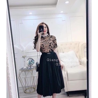 chân váy xếp ly lưng thun dáng dài