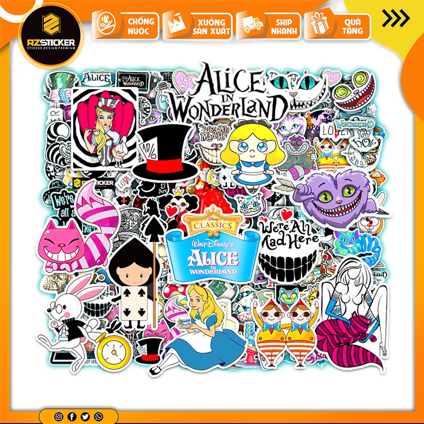 [ Hot ] Sticker Alice Sứ Sở Thần Tiên | Chất Liệu PVC 5 Lớp Chống Nước, Chống Bay Màu | Trang Trí Đồ Dùng Cá Nhâ | STK56