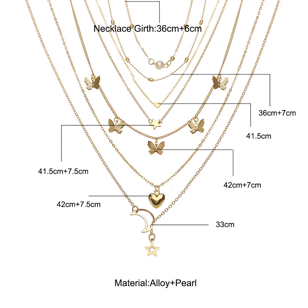 Set 6 Vòng Cổ Choker Nhiều Lớp Hình Bướm/Mặt Trăng/Trái Tim Phong Cách Cổ Điển Dành Cho Nữ