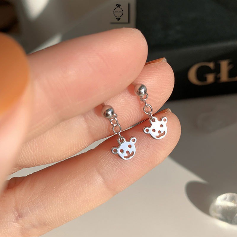 Bông tai gấu Bạc ý 925 treo dài dễ thương