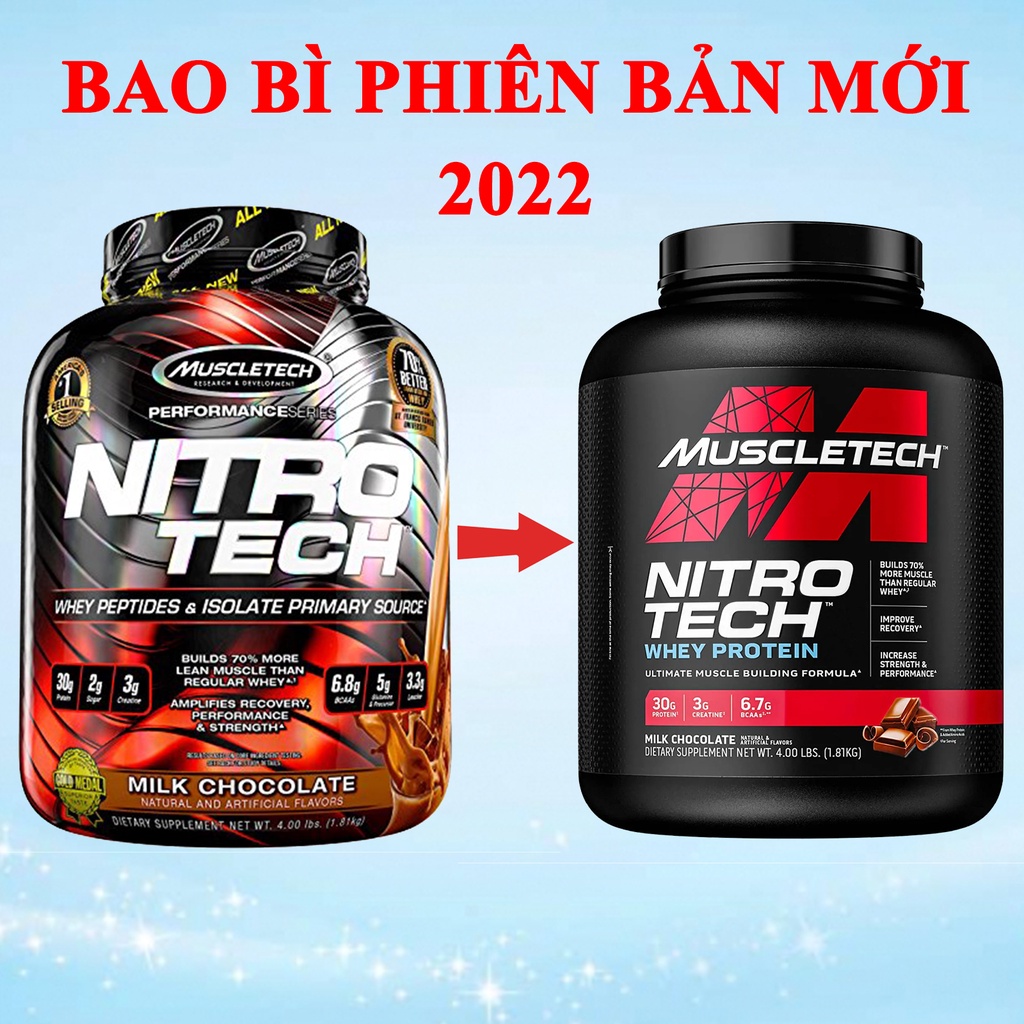 Sữa tăng cơ giảm mỡ NitroTech của MuscleTech hộp 1.8kg hỗ trợ tăng cơ cực mạnh - Nhập khẩu chính hãng TCSPORT