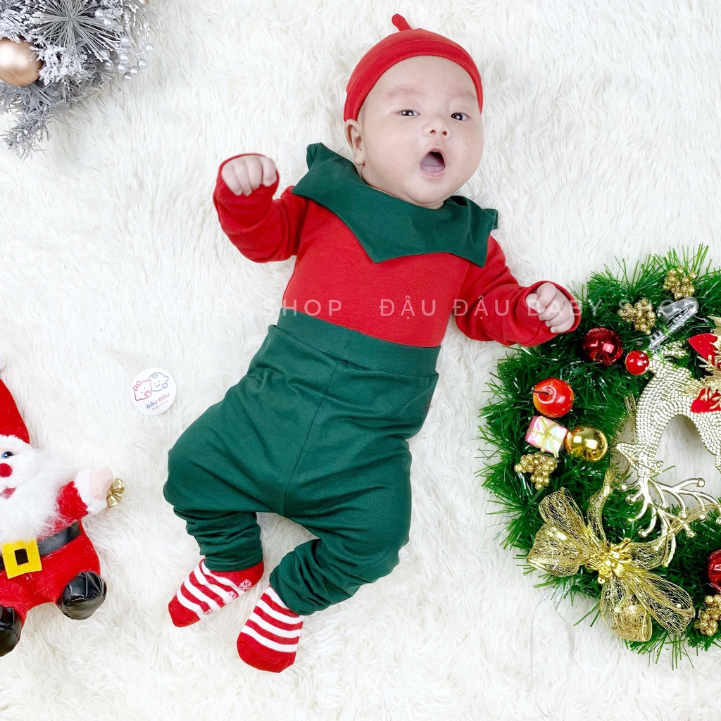 Body chip kèm quần, tặng mũ củ tỏi cho bé size 0-12M, body chip kèm quần Đậu Đậu