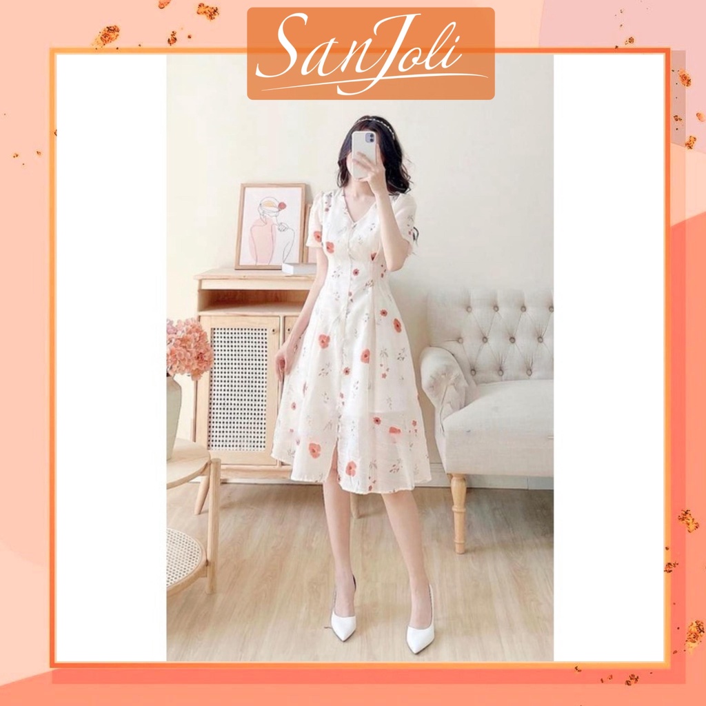Đầm Hoa Nhí Vintage SanJoli Váy ngắn Công sở Nữ Ôm Body dáng dài xòe đi dự tiệc cưới Hàn Quốc Cao Cấp VD047 (*&