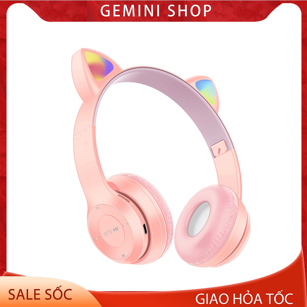 Tai Nghe Bluetooth P47-M Chụp tai có Mic Headphone không dây Dễ Thương tai mèo nghe nhạc, chơi game GEMINI SHOP
