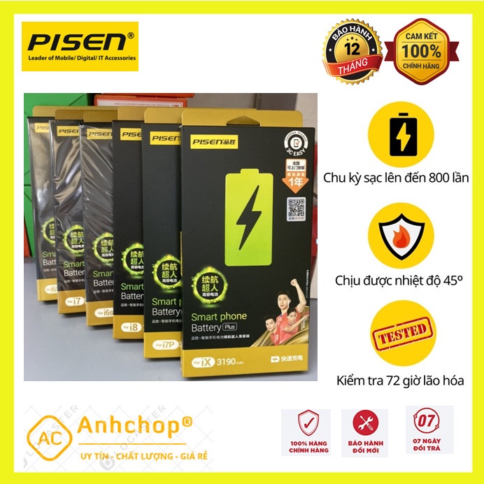 Pin PISEN Siêu cao cho Iphone 6,6s,6Plus,6SPlus,7,7Plus,8,8Plus + tặng bộ tô vít tháo lắp - Chính hãng BH 12T