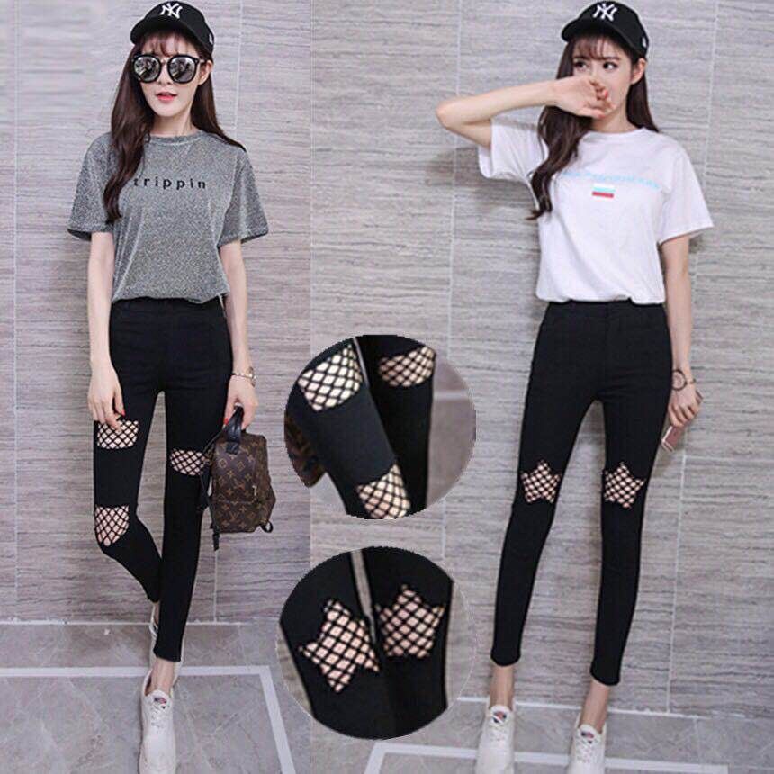 Quần Legging Bút Chì Màu Đen Thiết Kế Rách Cá Tính Thời Trang Cho Nữ 2.16