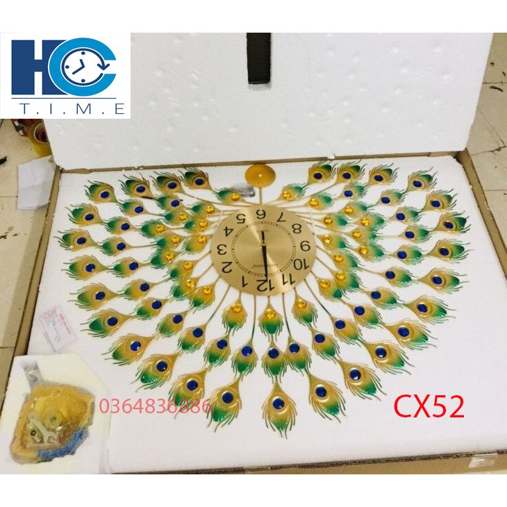 Đồng hồ treo tường trang trí chim công decor CX52 kích thước 100x70 cm