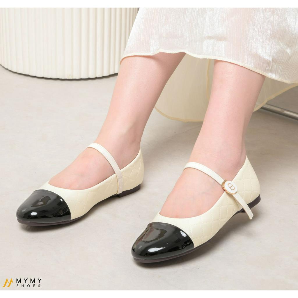 Giày bệt nữ giày búp bê quai ngang Mary Jane màu đen đính đá MyMyShoes - giày bệt nữ BM166