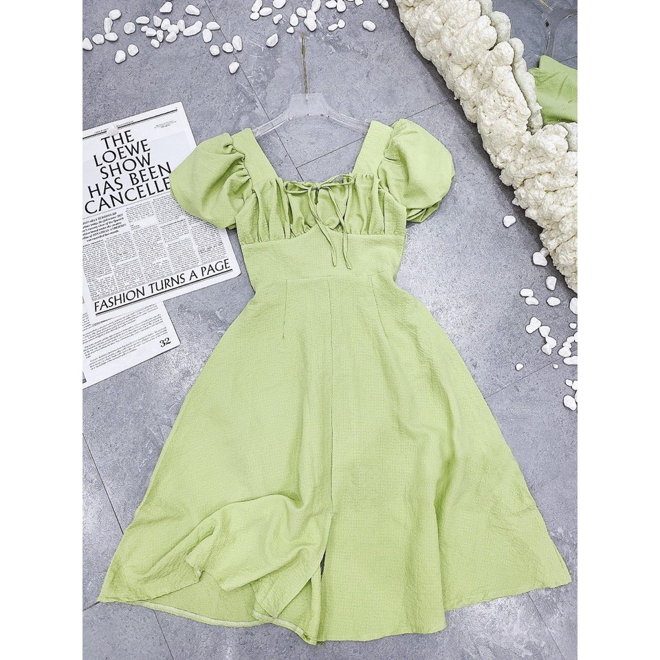 Đầm Vintage cổ vuông tay ngắn chất cotton, Váy dạ hội tay phồng diện đi đâu cũng xinh | BigBuy360 - bigbuy360.vn