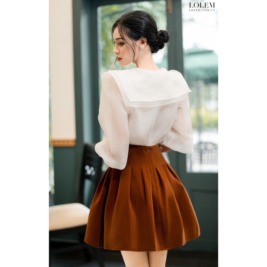 Áo sơ mi nữ kiểu LOLEM ASM310 cổ bèo vải tơ organza không nhăn giữ form lâu