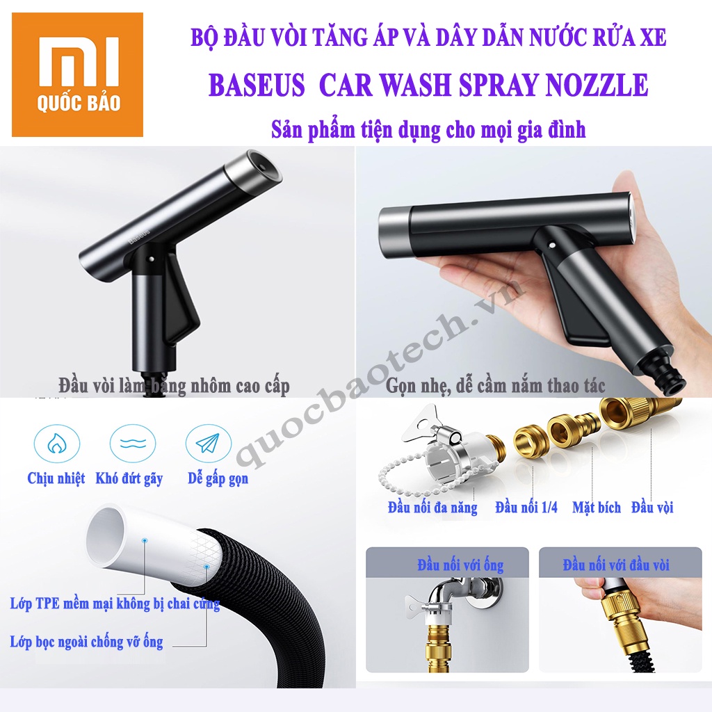 Vòi rửa xe tăng áp và bộ dây Baseus , dùng rửa xe, tưới cây tiện lợi