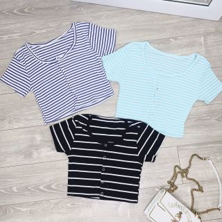 Áo croptop sọc nút bấm ( HÌNH THẬT )6