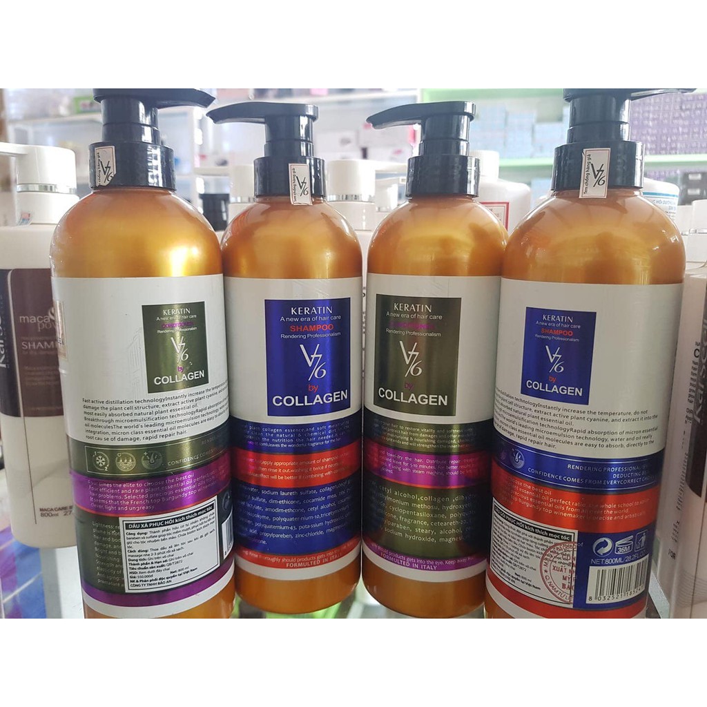 Cặp Dầu Gội Xả KARATIN V76 COLLAGEN Phục Hồi Hư Tổn Chống Tụng Tóc và Kích Thích Móc Tóc 800ml