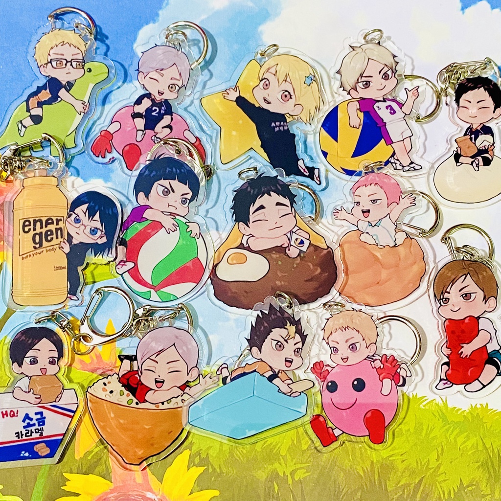 ( Mica trong acrylic ) Móc khóa in hình HAIKYUU! Vua Bóng Chuyền ver ÔM ĐỒ anime chibi M03