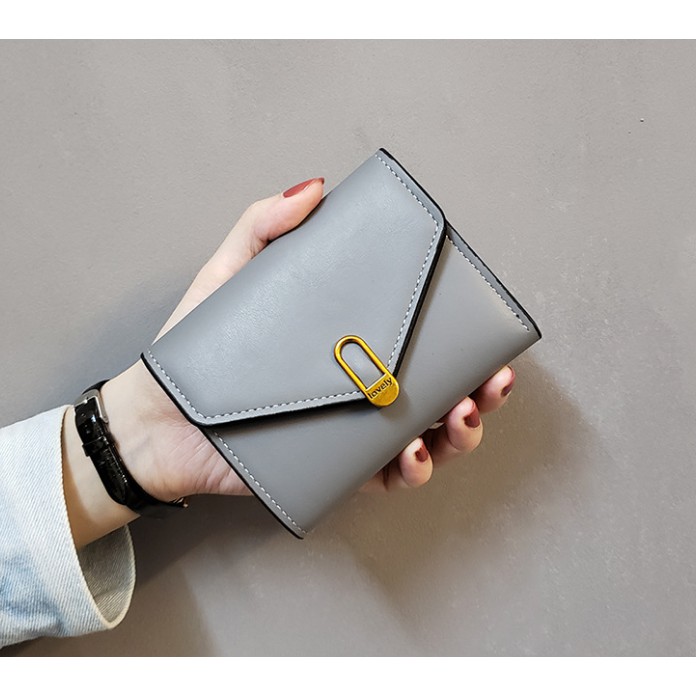 Ví da trơn PU khóa vàng cực xinh V001