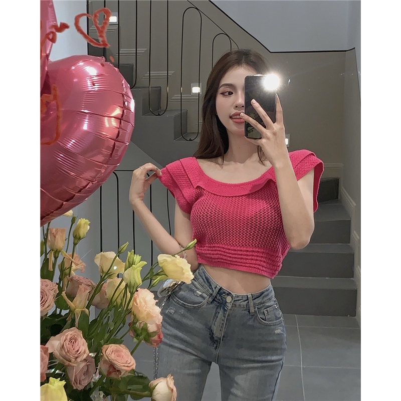 Cocory vn Áo Croptop Dệt Kim Sát Nách Cổ Tròn Thời Trang Mùa Hè Cho Nữ