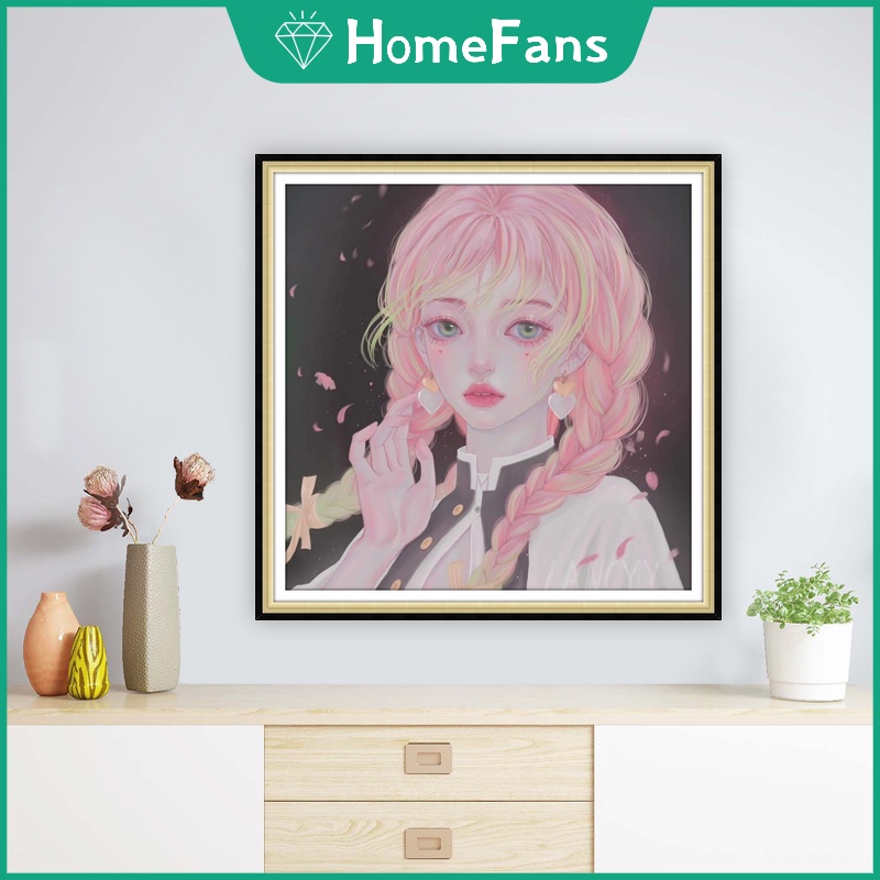 Bộ Tranh Đính Đá 5D Tự Làm Hình Cô Gái Hoạt Hình 30x30cm / 40x40cm / 50x50cm