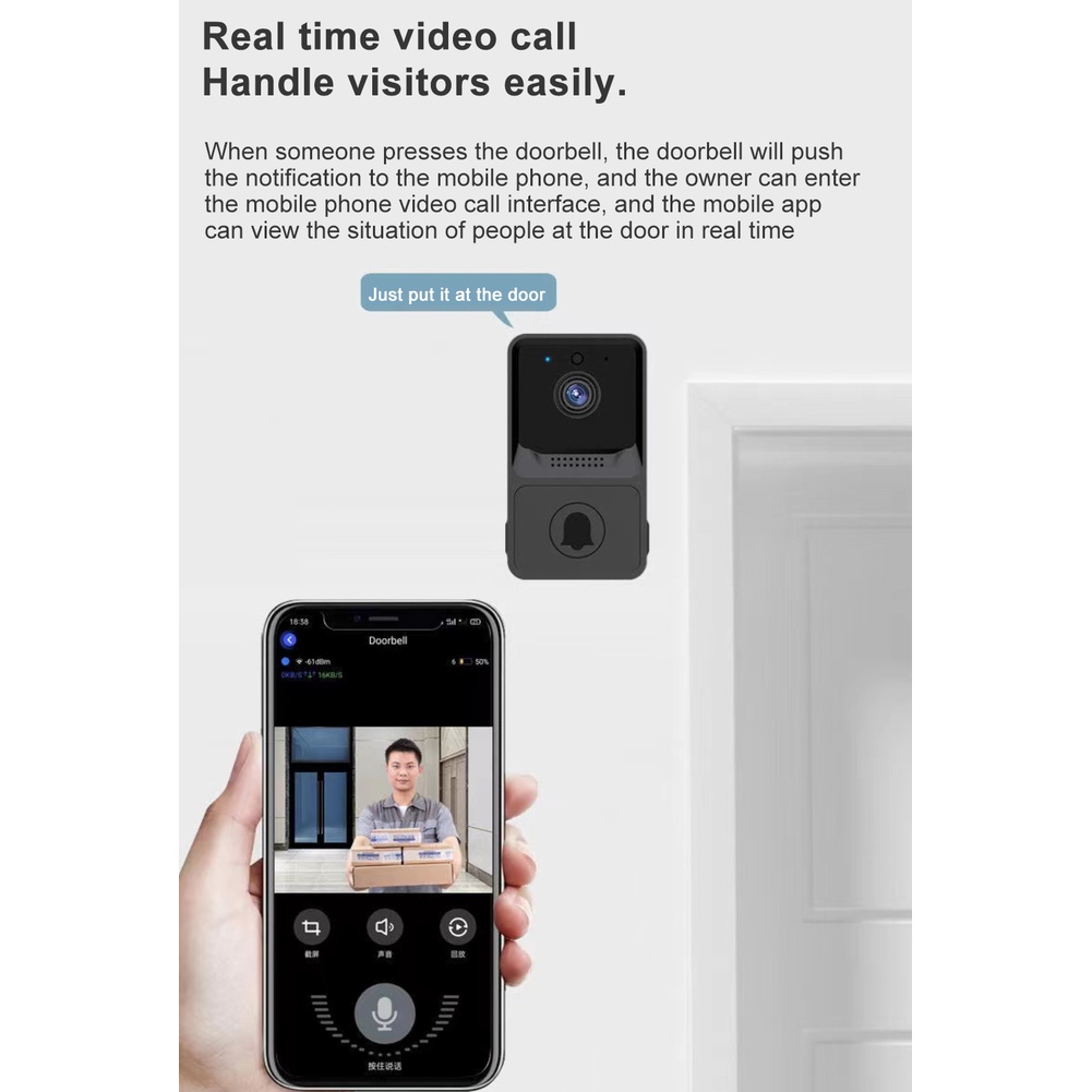 An Ninh Ngoài Trời X1 Chuông Cửa Không Dây Hộ Gia Đình Không Dây Đinh Đồng Máy Với Camera Được Xây Dựng Trong Pin Của Chuông Cửa có Sạc Điện Và Màu Sắc Nhìn Thấy Được.