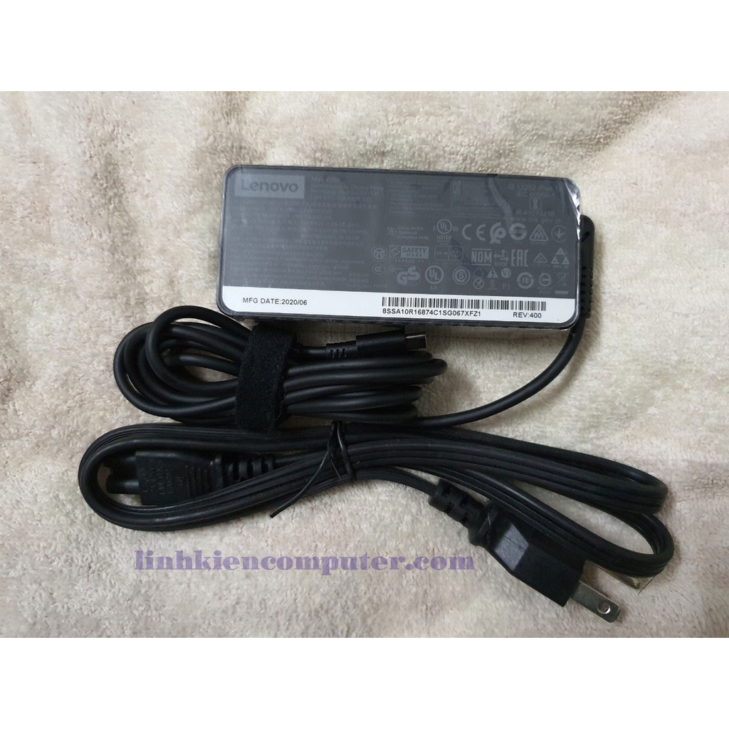 Adapter Sạc laptop Lenovo 20V - 3.25A - 65W- đầu type C dùng cho các model laptop ThinkPad X1 Carbon Gen 5, 6, 7, 8