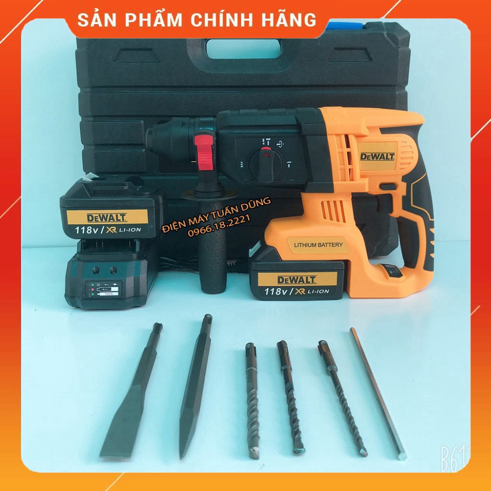 [GIÁ GỐC] Máy khoan đục bê tông Dewalt 118V, không chổi than, 2 Pin 10Cell - KÈM 5 MŨI KHOAN VÀ ĐỤC [CAM KẾT CHÍNH HÃNG]