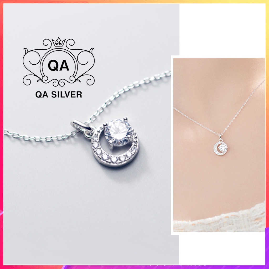 Dây chuyền bạc 925 mặt trăng lồng đính đá vòng cổ nguyệt lượng S925 MOON QA SILVER Necklace NE220601