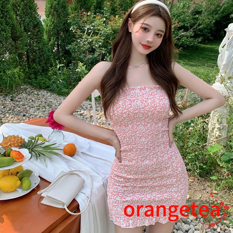 ORT-Women´s Slim Fit Dress Floral Print Sleeveless Off Shoulder Design Summer Beach Sweet Dress