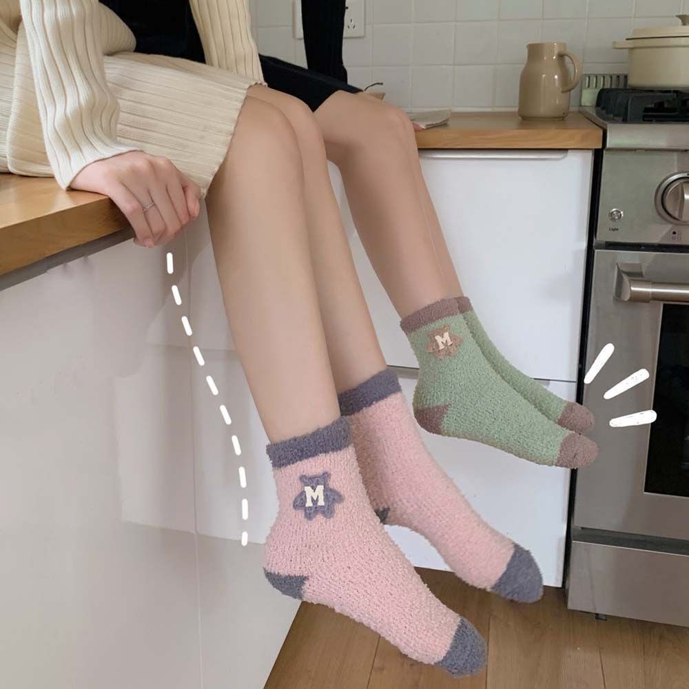 Đôi vớ lông cừu san hô dày dặn ấm áp thoáng khí dễ thương cho nữ