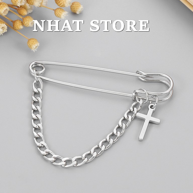 Ghim cài áo thời trang mạ bạc có chuỗi phong cách Punk, hip hop cho nam và nữ