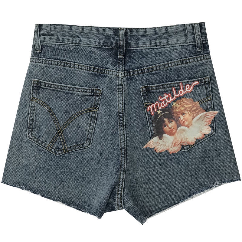 Quần Short Jeans Lưng Cao Phong Cách Âu Mỹ Cho Nữ