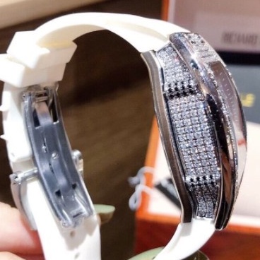 Đồng hồ nữ RM đeo tay chính hãng dây cao su đính đá mặt bầu dục | BigBuy360 - bigbuy360.vn