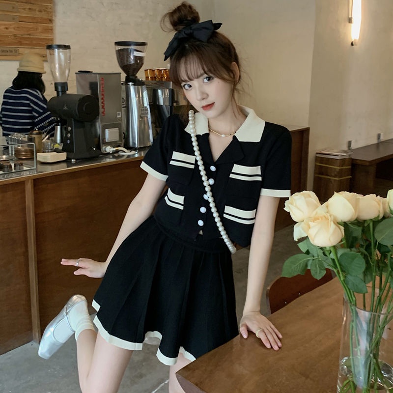Bộ Áo Dệt Kim Phối Chân Váy Cỡ Nhỏ Thời Trang Cho Nữ