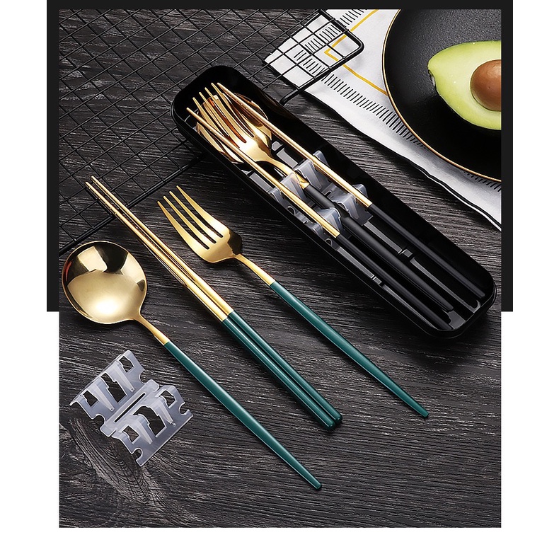 Bộ 3 MUỖNG ĐŨA NĨA INOX304 cá nhân có hộp đựng cao cấp- Hộp thìa dĩa văn phòng, du lịch tiện dụng, Màu Pastel!