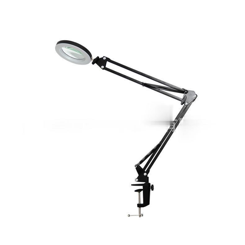 Kính lúp 10x kẹp bàn có đế kèm đèn LED, kim loại sơn tĩnh điện cao cấp sửa chữa điện thoại, điện tử, đồng hồ, đọc sách