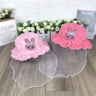 [Bé 0-9 tháng] Nón Tai Bèo Mũ Vành tròn Có Khăn Voan Chắn Gió Bụi, Chống Dịch Covid Cho Bé Gái Sơ Sinh Màu Hồng Xinh