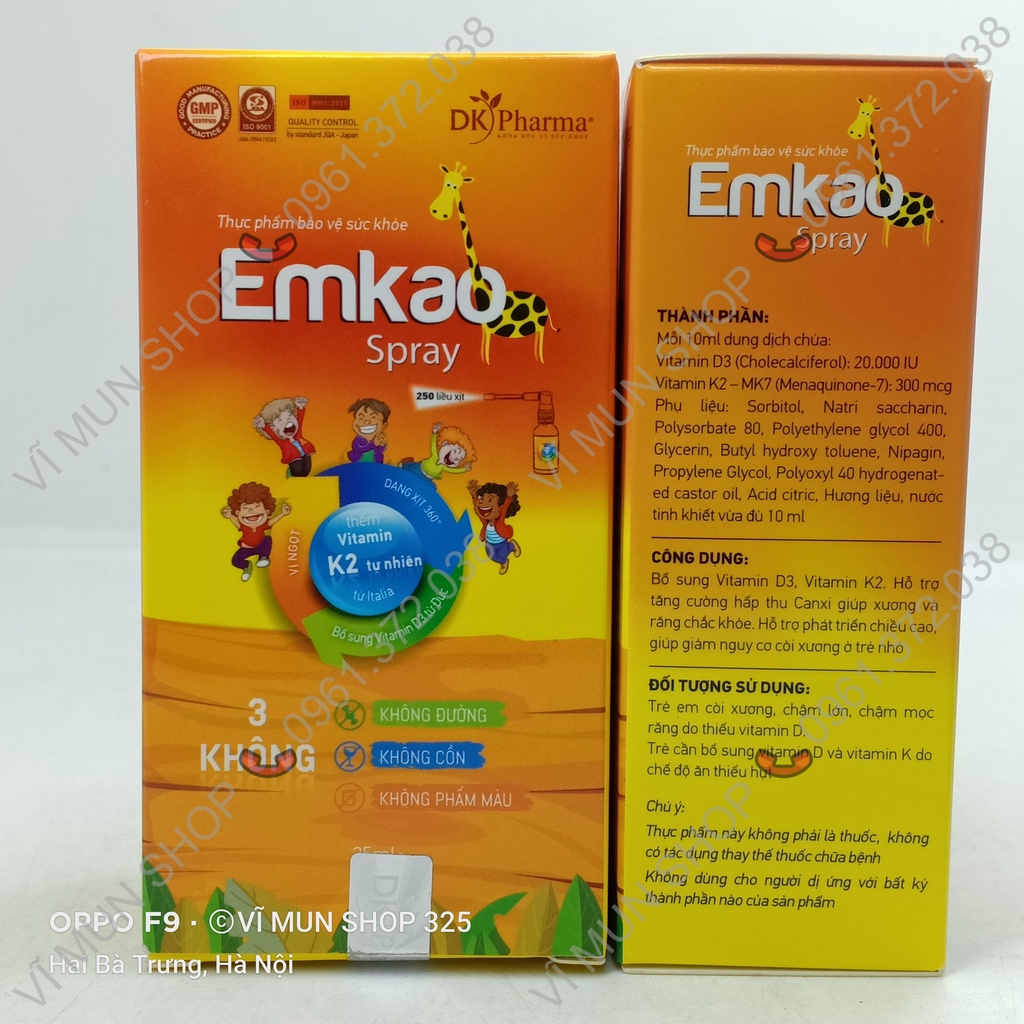 EMKAO SPRAY - Xịt định liều bổ sung Vitamin D3  và Vitamin K2-MK7