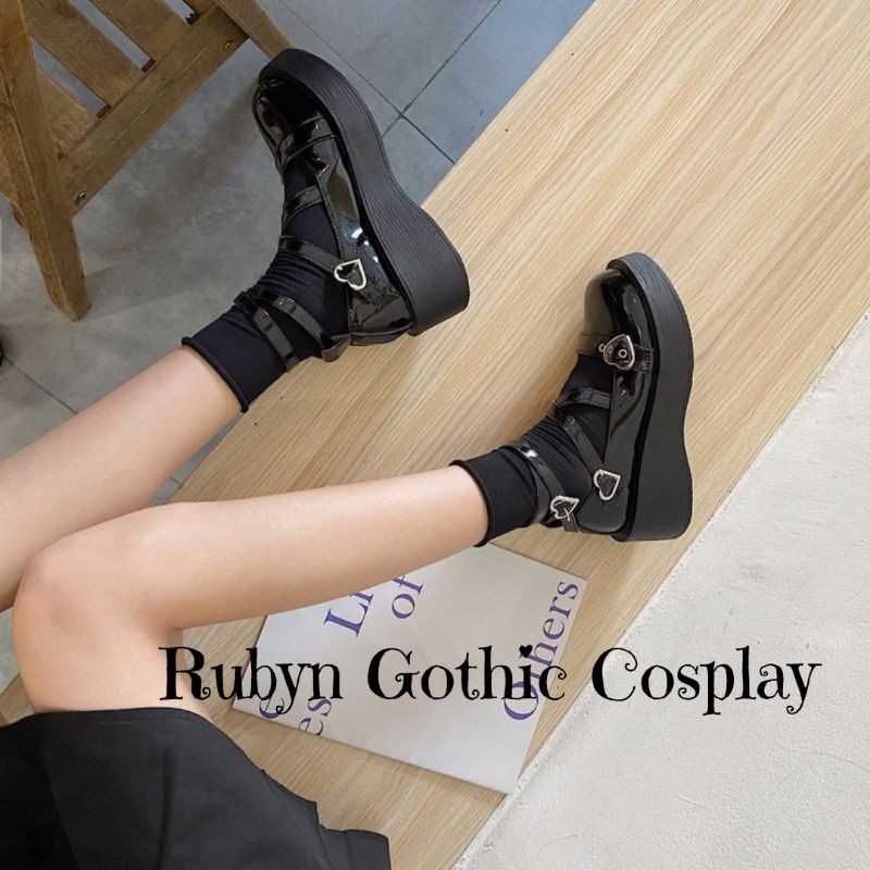 [CÓ SẴN]  Giày Búp Bê Lolita Retro Móc Trái Tim Độc Lạ Đế Cao 5cm ( Size 35 - 39 )