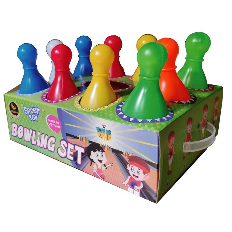 Đồ Chơi Bowling VIJAGO Việt Nam - Túi 10 Chai Bowling, 2 Quả Bóng Ném, 1 Tem Dán Số