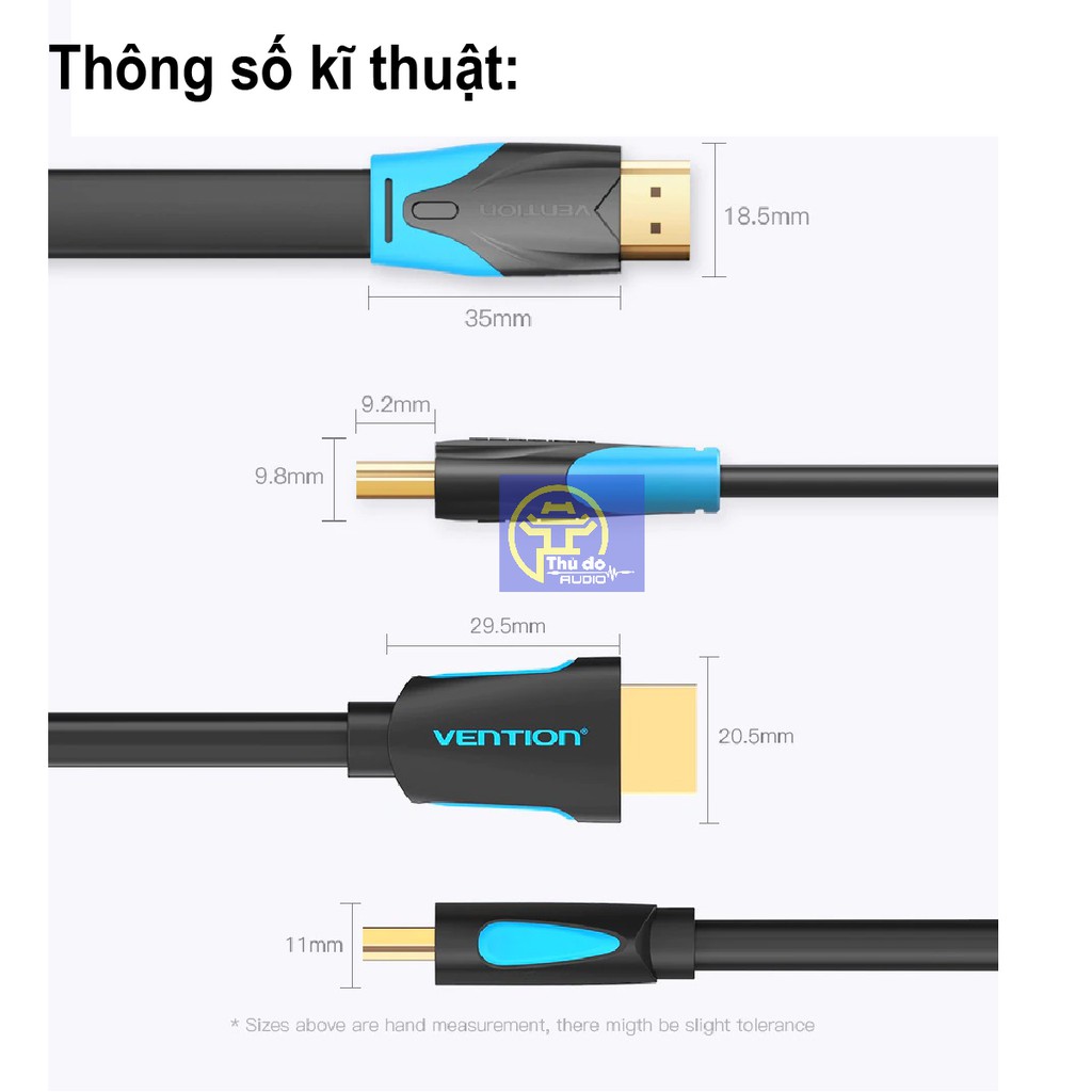 Dây Cáp HDMI Cao cấp VENTION 3D 4K Tốc Độ Cao Dạng Dẹt Đầu Mạ Vàng Cho Notebook/Máy Chiếu/TV/VR