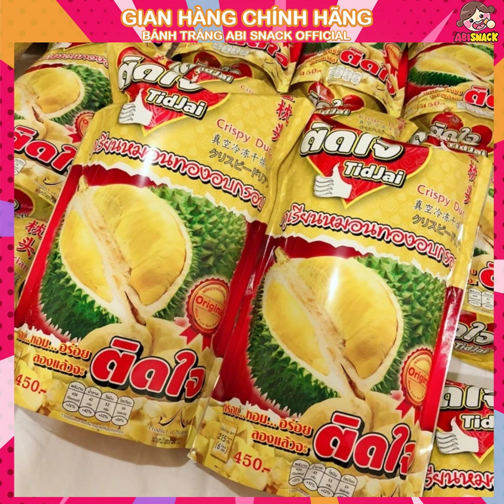 MÓN NGON THÁI LAN Sầu Riêng Sấy Khô Thái Lan Crispy Durian TidJaj gói lớn 215gr gồm nhiều gói nhỏ bên trong