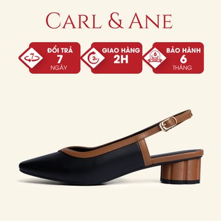 Carl & Ane - Giày cao gót mũi vuông hở gót phối dây cao 3cm màu đen _ CL005